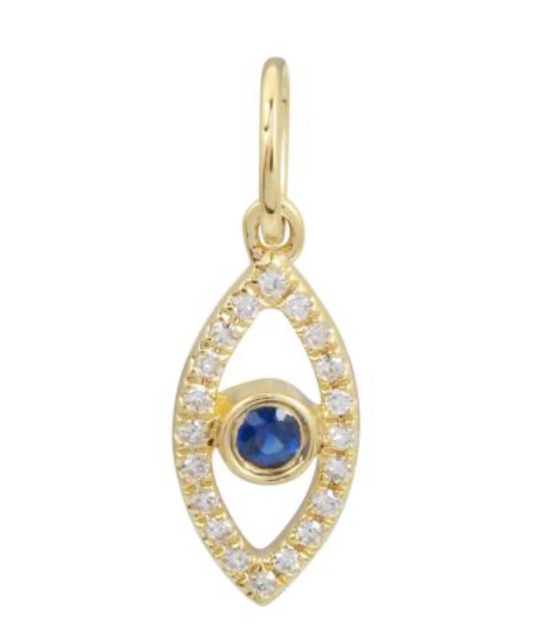 14k Yellow Gold and Diamond Eye Charm