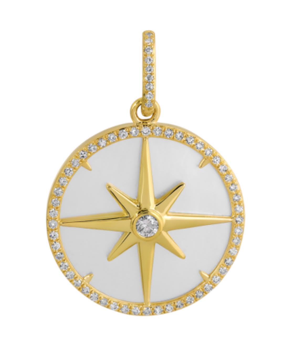 14k Yellow Gold and Diamond Compass Charm