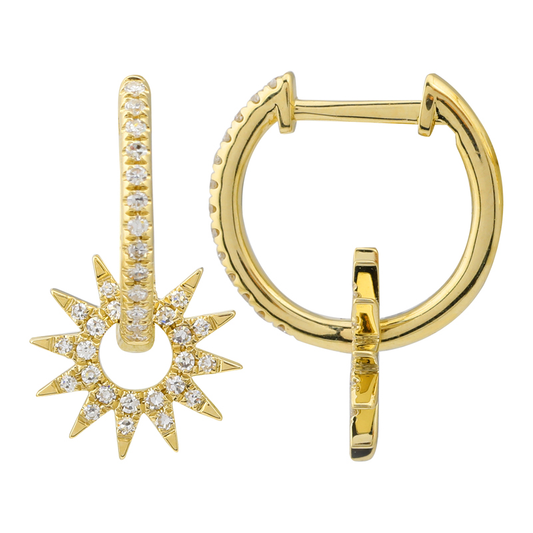 14k Gold Diamond Sunburst Huggies