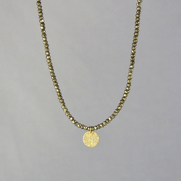 Diamond Gold Disc Pyrite Necklace
