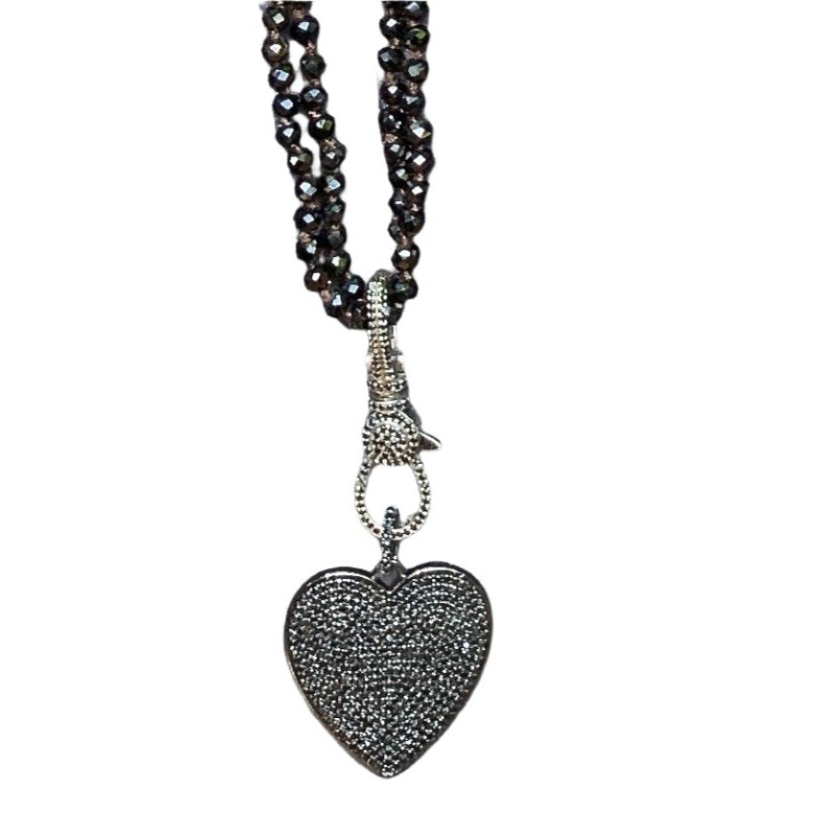 Black Spinel Pavé Heart Charm