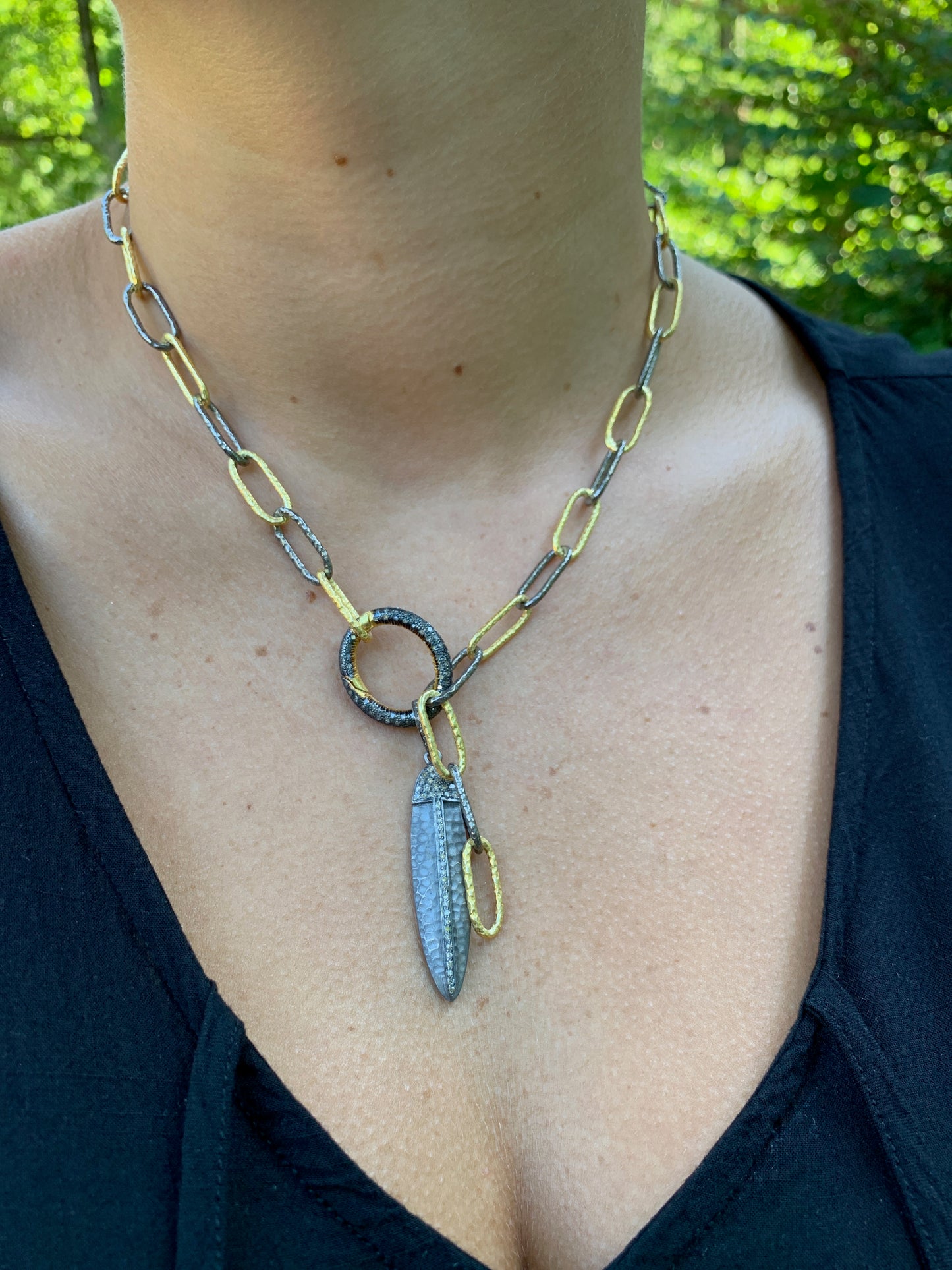 Pavé Oval Arrow Charm on Sterling Silver