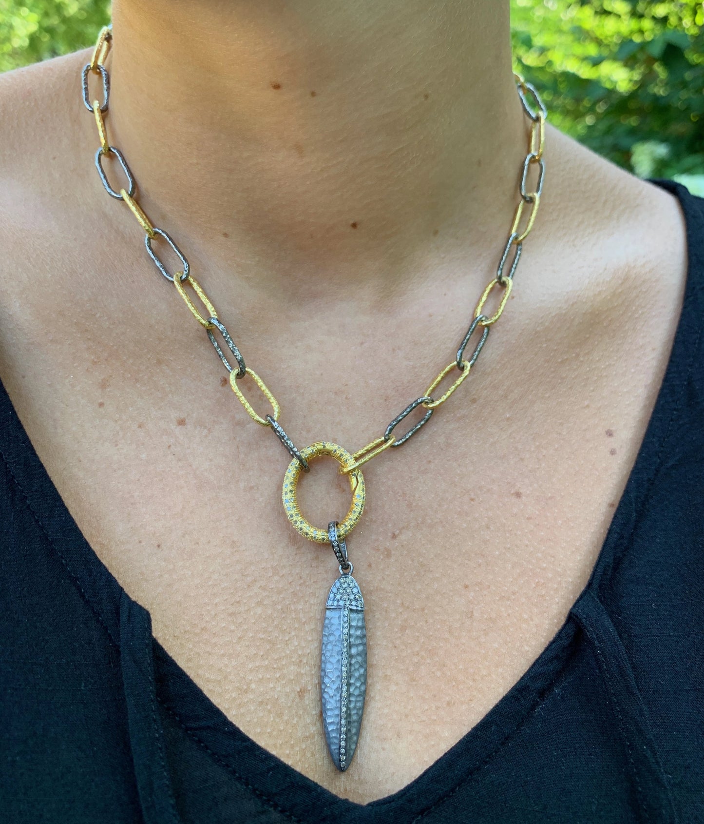 Pavé Oval Arrow Charm on Sterling Silver