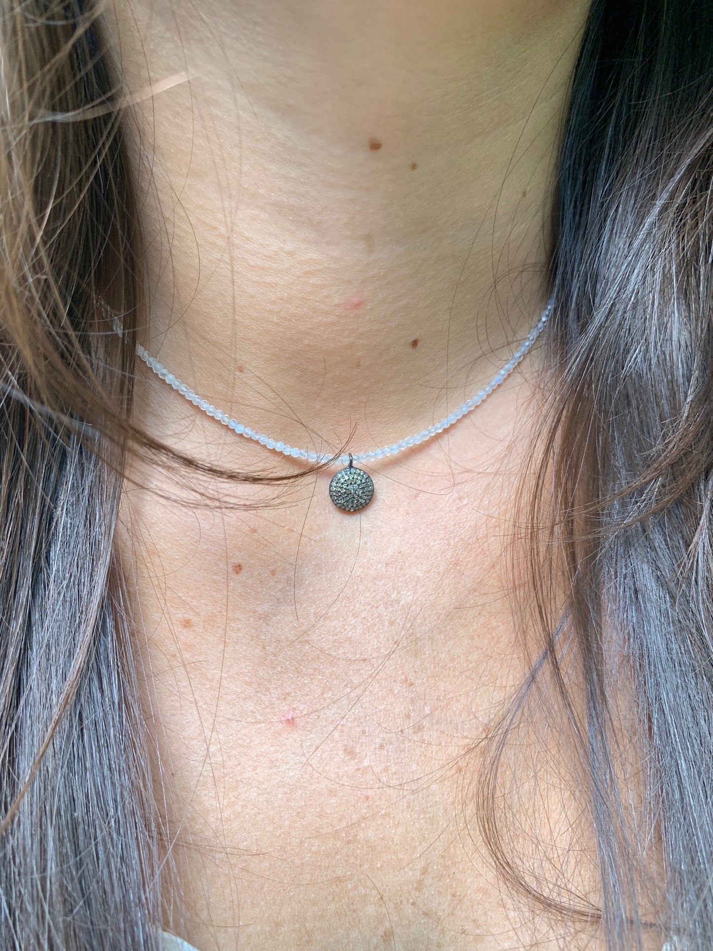 Pavé Disc on Moonstone Necklace