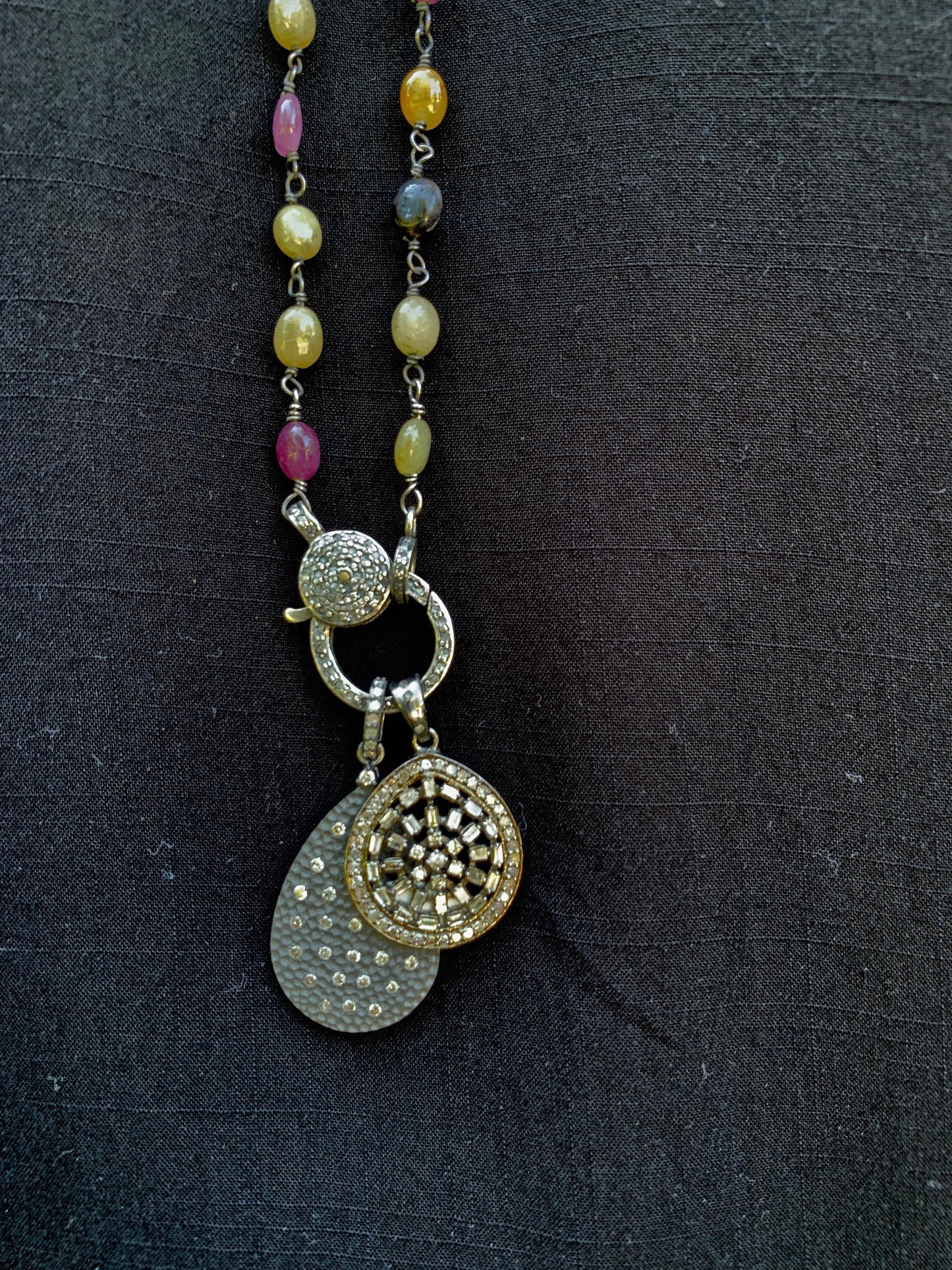 Pavé Diamond Clasp on Colored Sapphire Chain