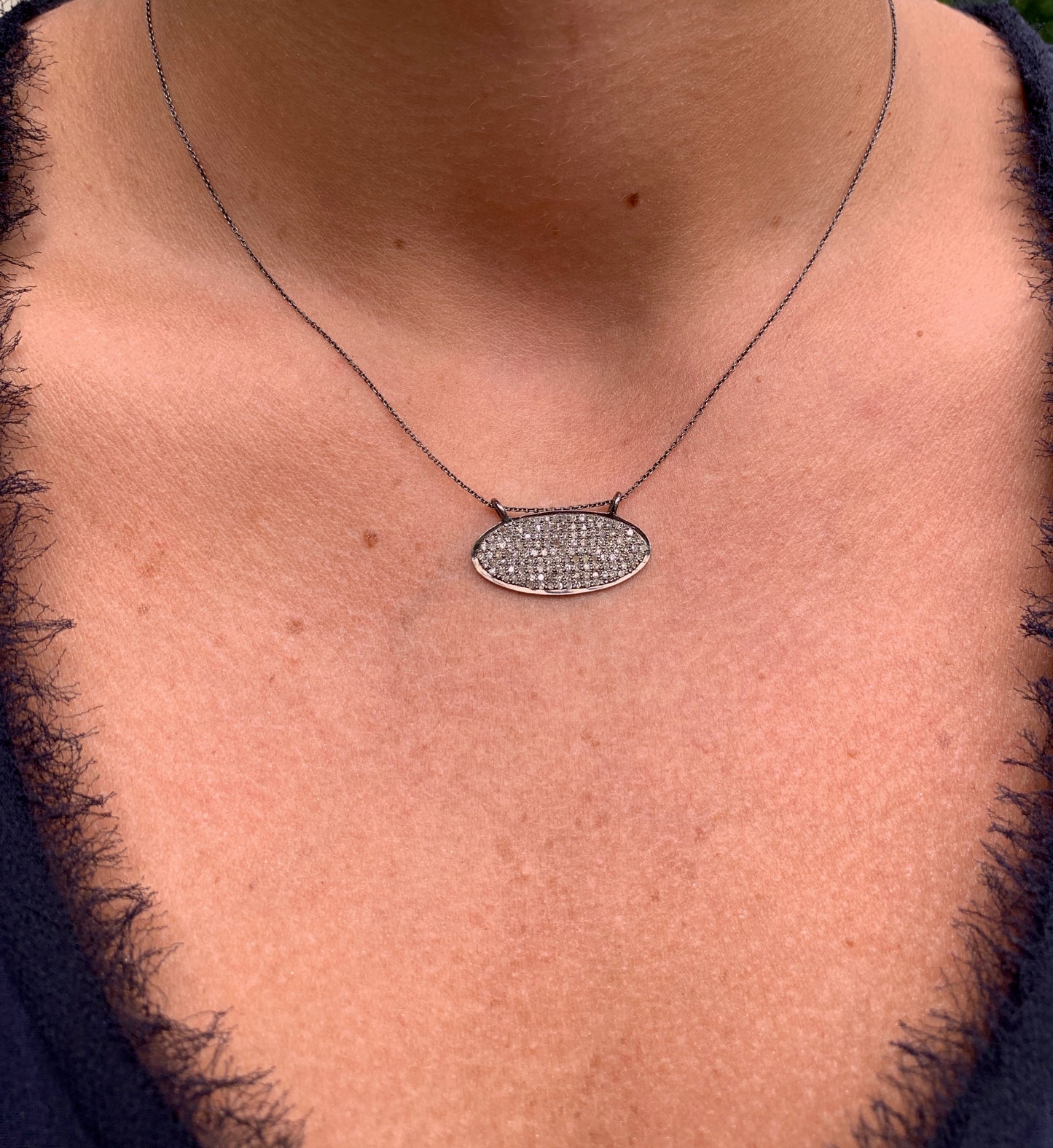 Pavé Diamond Oval Necklace