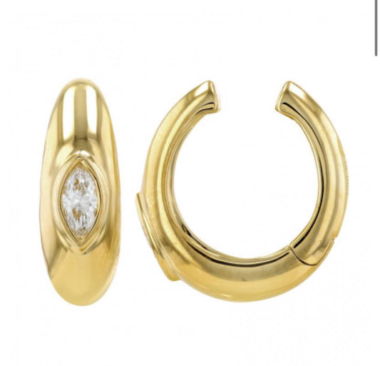 14k Yellow Gold Diamond Domed Ear Cuff / Sold As Single