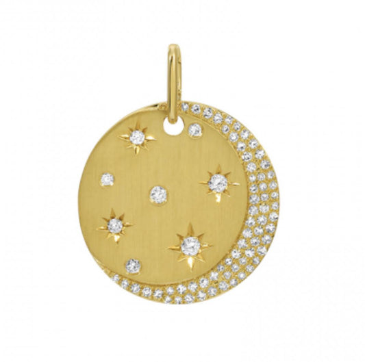 14k Yellow Gold and Diamond Moon and Star Charm