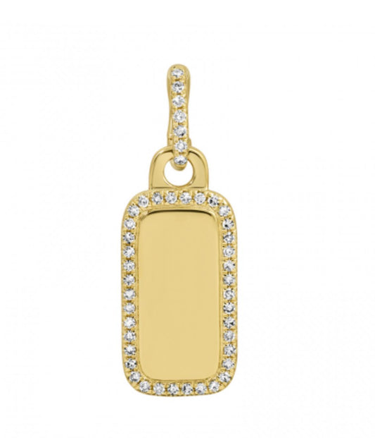 14k Yellow Gold and Diamond Mini Dog Tag Charm