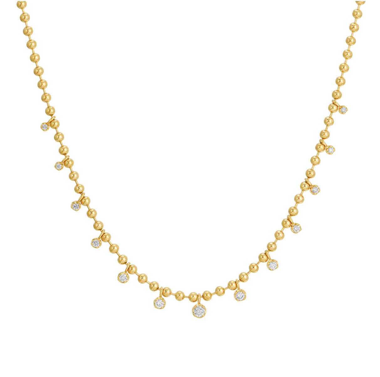 14k Yellow Gold Bead Diamond Necklace