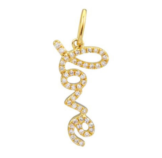 14k Yellow Gold and Diamond Love Charm