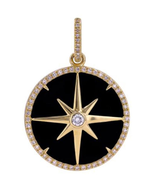 14k Yellow Gold and Diamond Compass Charm