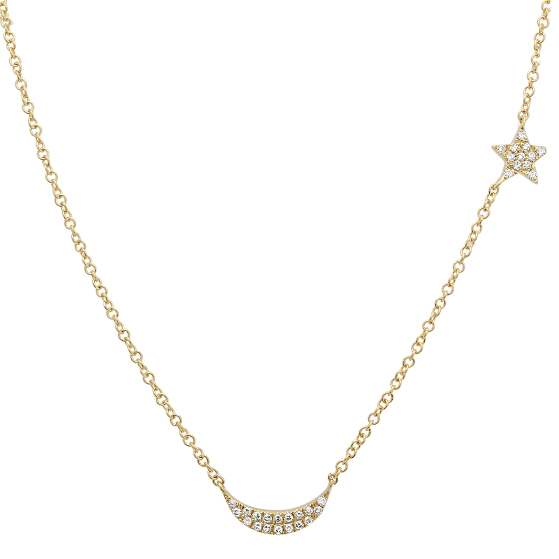 Moon and Star Diamond Necklace