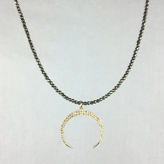 Gold and Diamond Crescent on Pyrite Beads