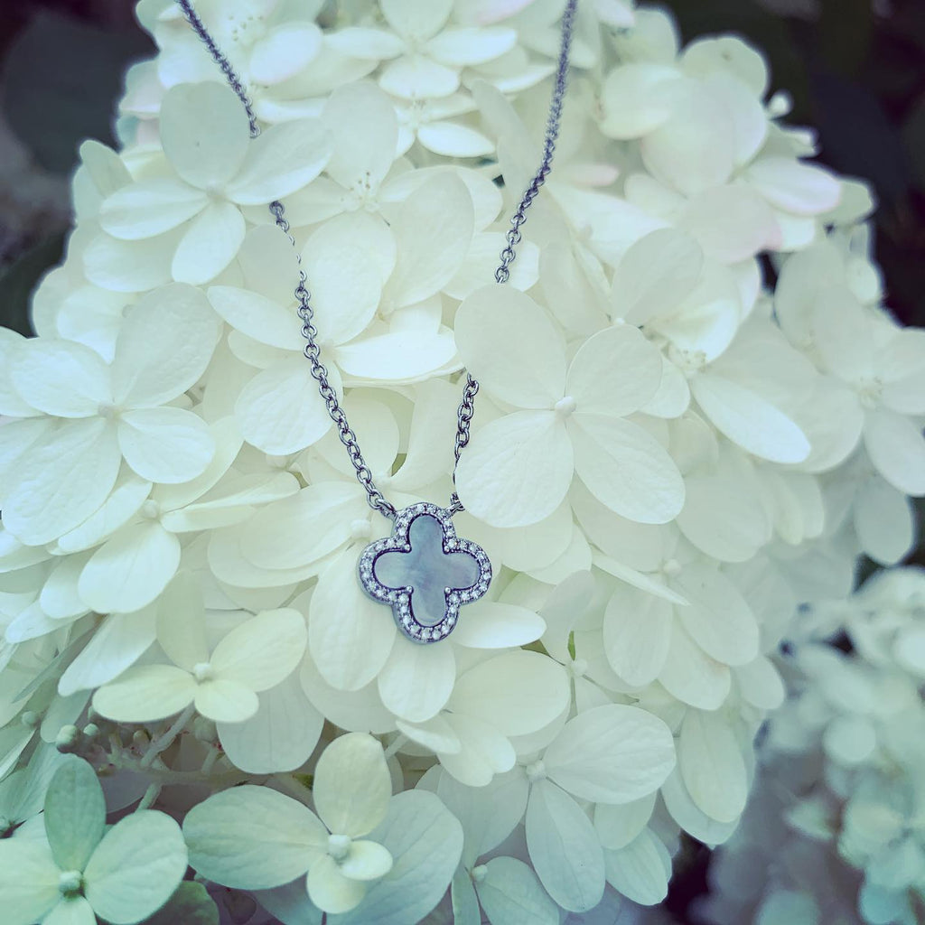 Mother of Pearl and Diamond Clover Necklace