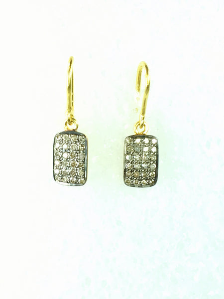 Devon Road Diamond Pave Rectangles set in Rhodium treated Gold Fill on wire Earrings 