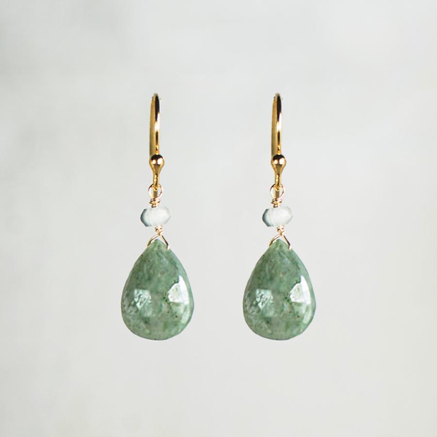 Devon Road Moss Aquamarine Teardrop and Silverite Earrings