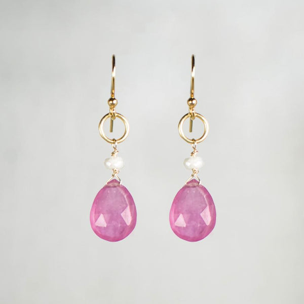 Devon Road Pink Sapphire Teardrop and Silverite Earrings