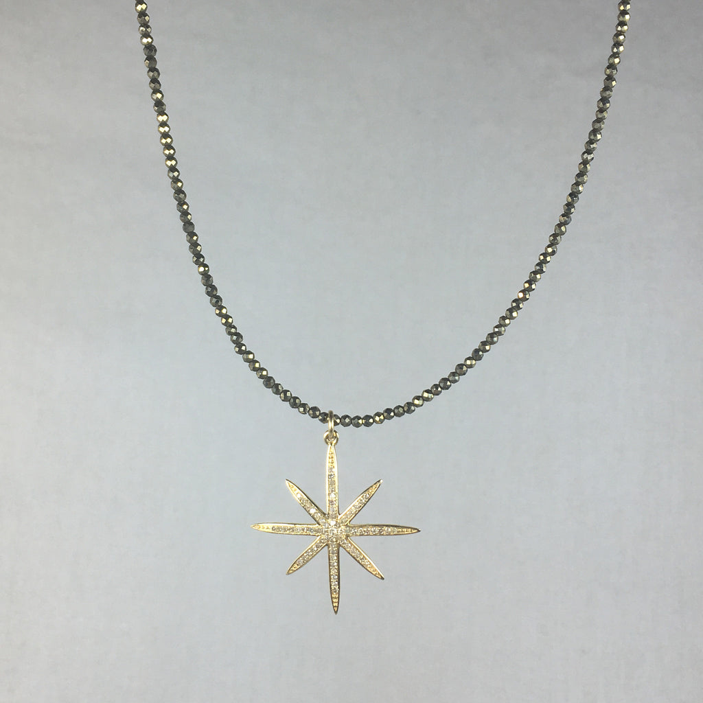 Gold and Diamond Star on Pyrite Necklace