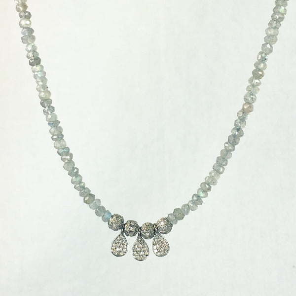 Devon Road Diamond Teardrop and Ball Charms on Labordorite Necklace