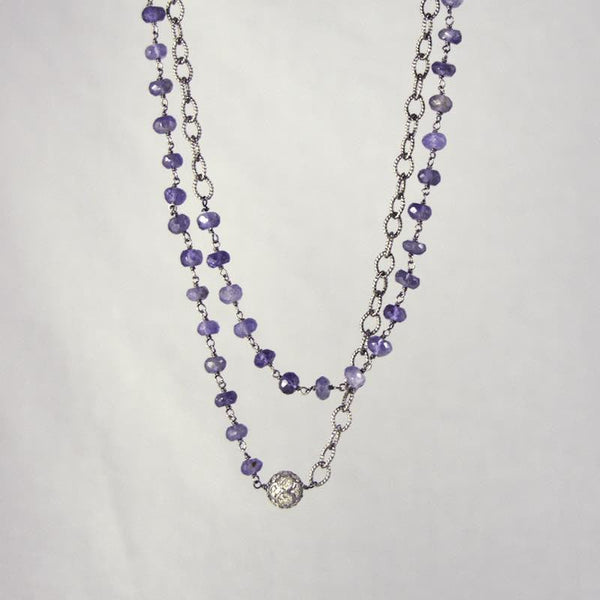 Devon Road diamond Ball with Iolite and Silver Link Chain Necklace