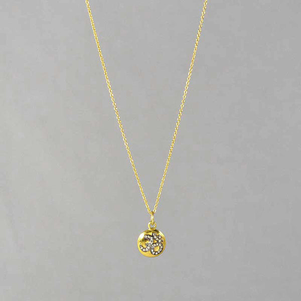 Diamond and Black Rhodium Om on Gold Vermeil Disc on Chain Necklace