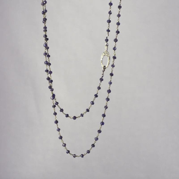 Devon Road Lapis rosary chain with Diamond Oval Clasp