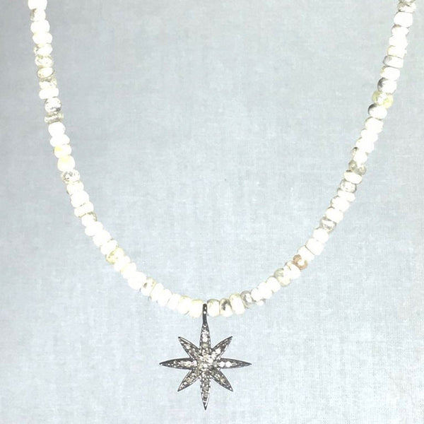 White Silverite Necklace with Diamond Pavé Star