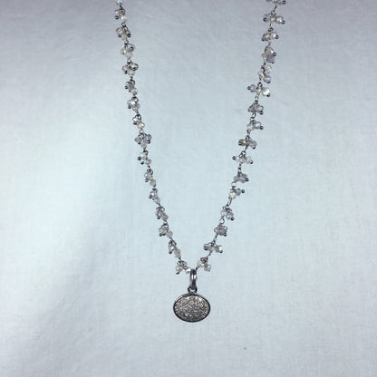 Devon Road Diamond and Sterling Oval Pendant on Hanging Labradorite Bead Necklace