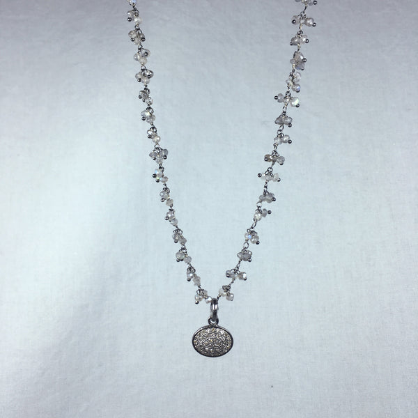 Devon Road Diamond and Sterling Oval Pendant on Hanging Labradorite Bead Necklace