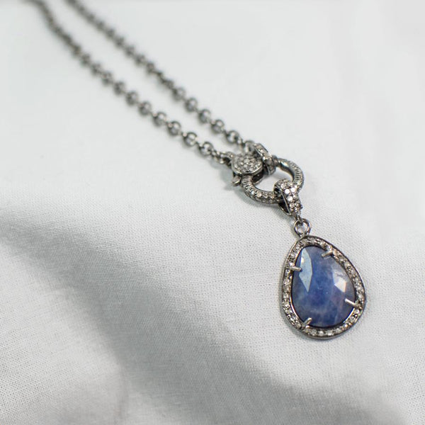 Devon Road Sapphire Teardrop and Diamond Clasp Necklace