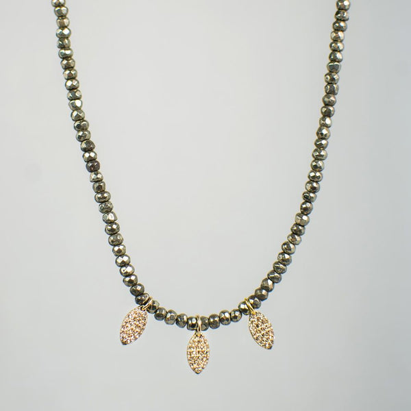 Devon Road 14k Gold Diamond Leaf and Pyrite Necklace