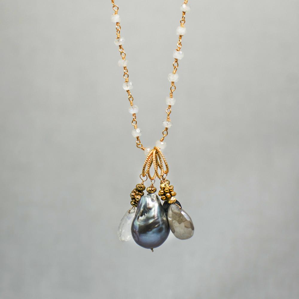 Devon Road Multi Stone and Pearl Drop Necklace