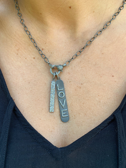 Silver Bar Charm with LOVE in Diamonds