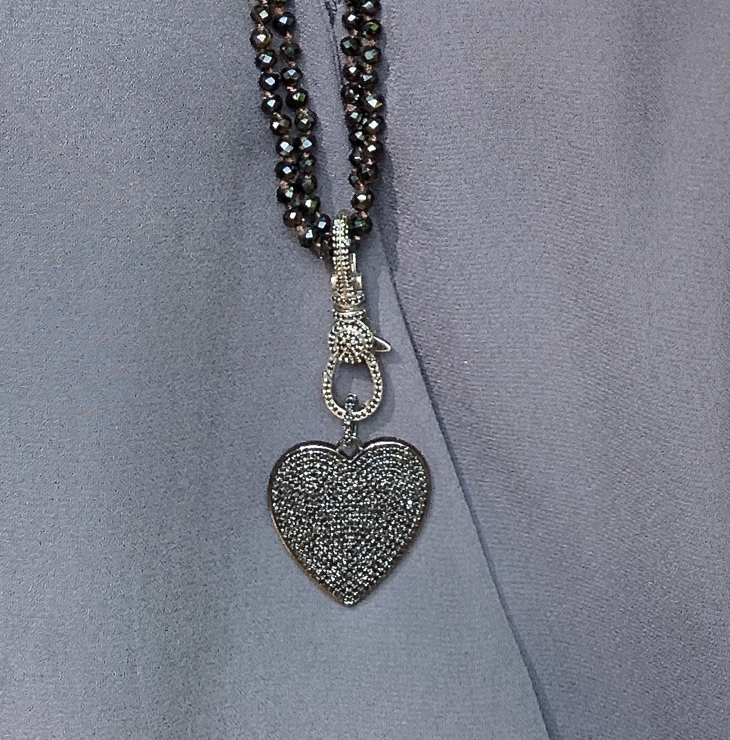 Black Spinel Pavé Heart Charm