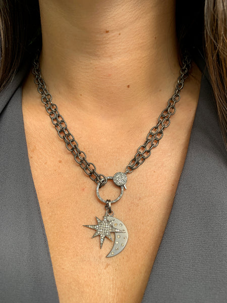 Sterling Silver Moon Charm with Scattered Diamonds