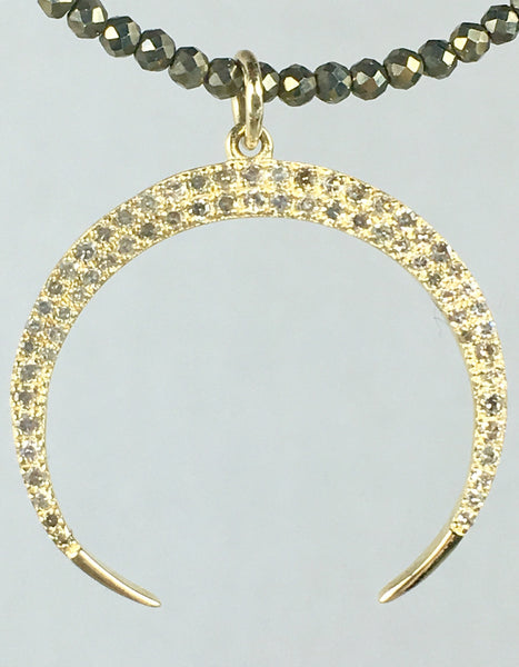 Gold and Diamond Crescent on Pyrite Beads