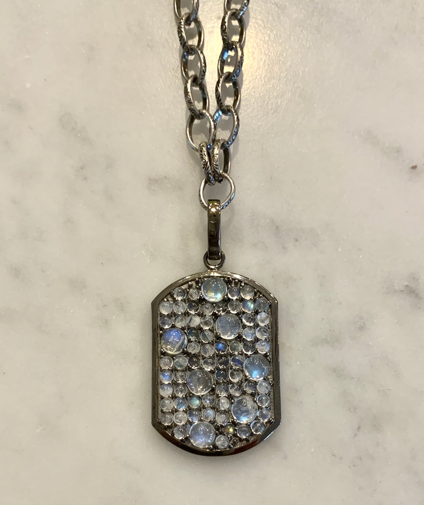 Moonstone Dog Tag on Silver Chain