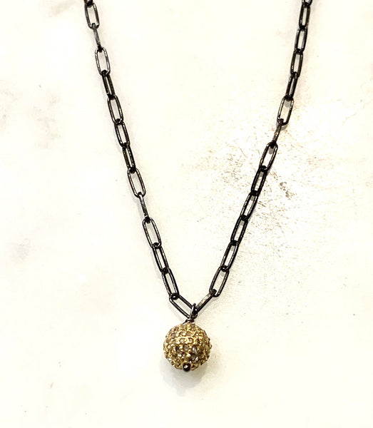 Gold Pave Hanging Ball Necklace