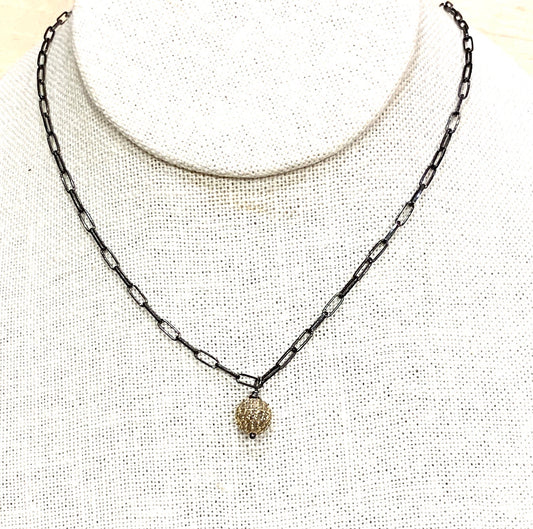 Gold Pave Hanging Ball Necklace