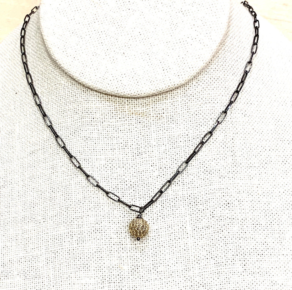 Gold Pave Hanging Ball Necklace