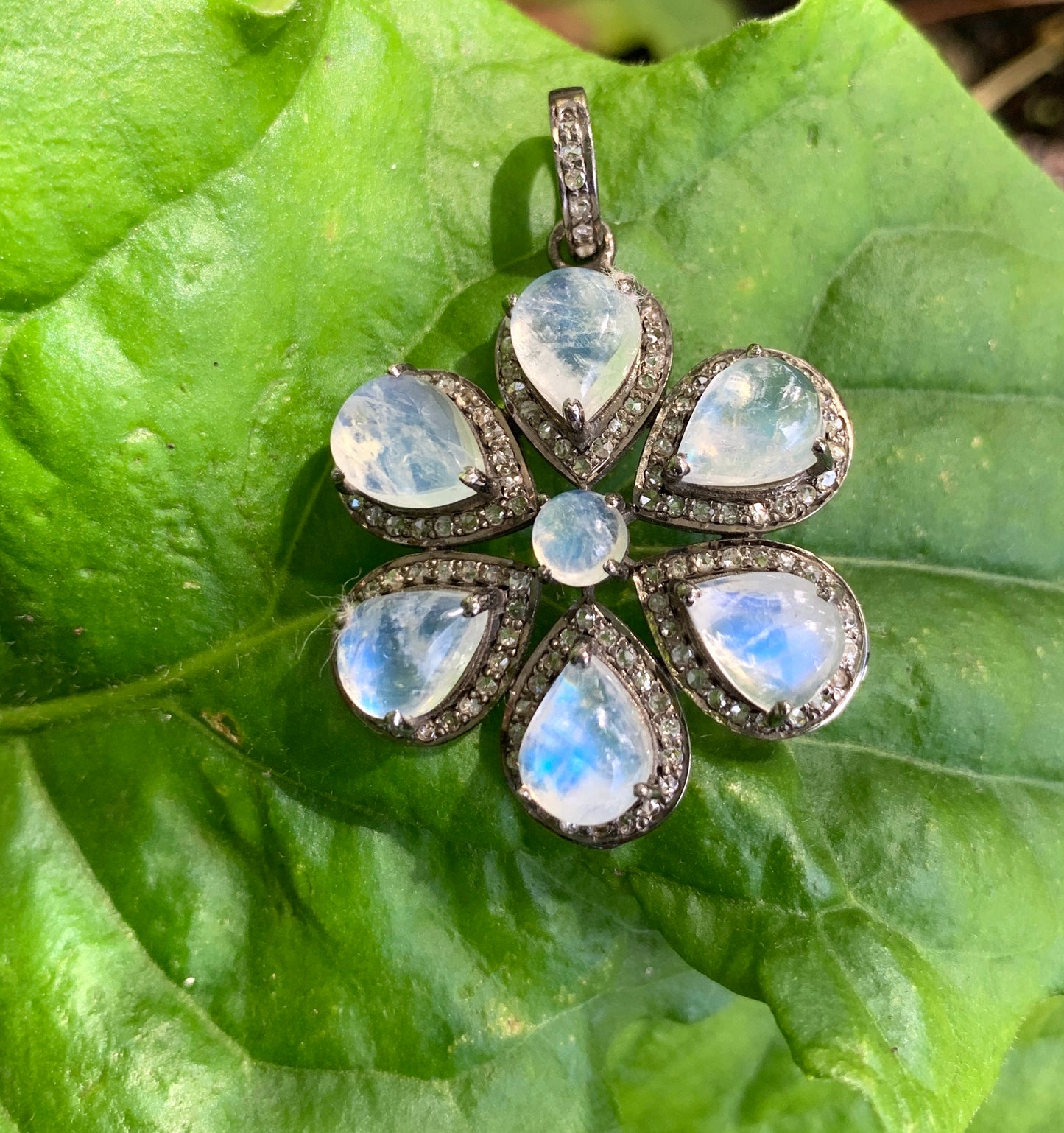 Diamond Edged Moonstone Flower