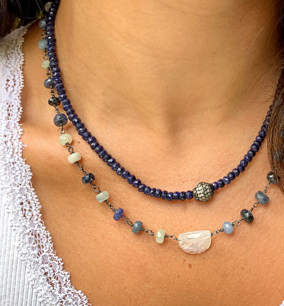Sapphires with Diamond Barrel Necklace