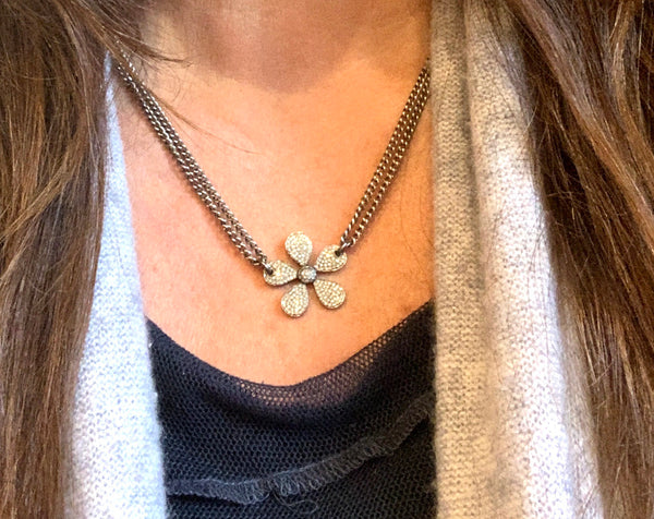 Double Strand Diamond Flower Necklace