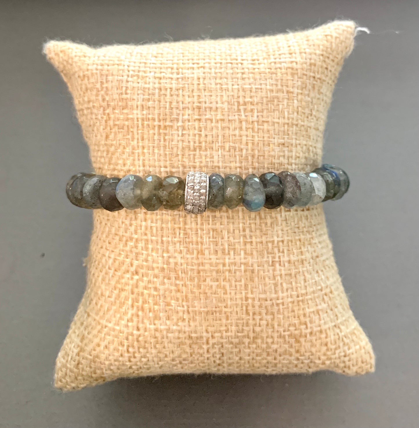 Three Row Diamond Barrel with Labradorite Bracelet