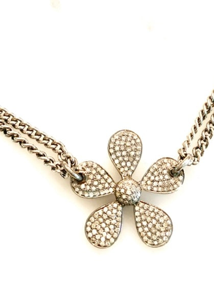 Double Strand Diamond Flower Necklace