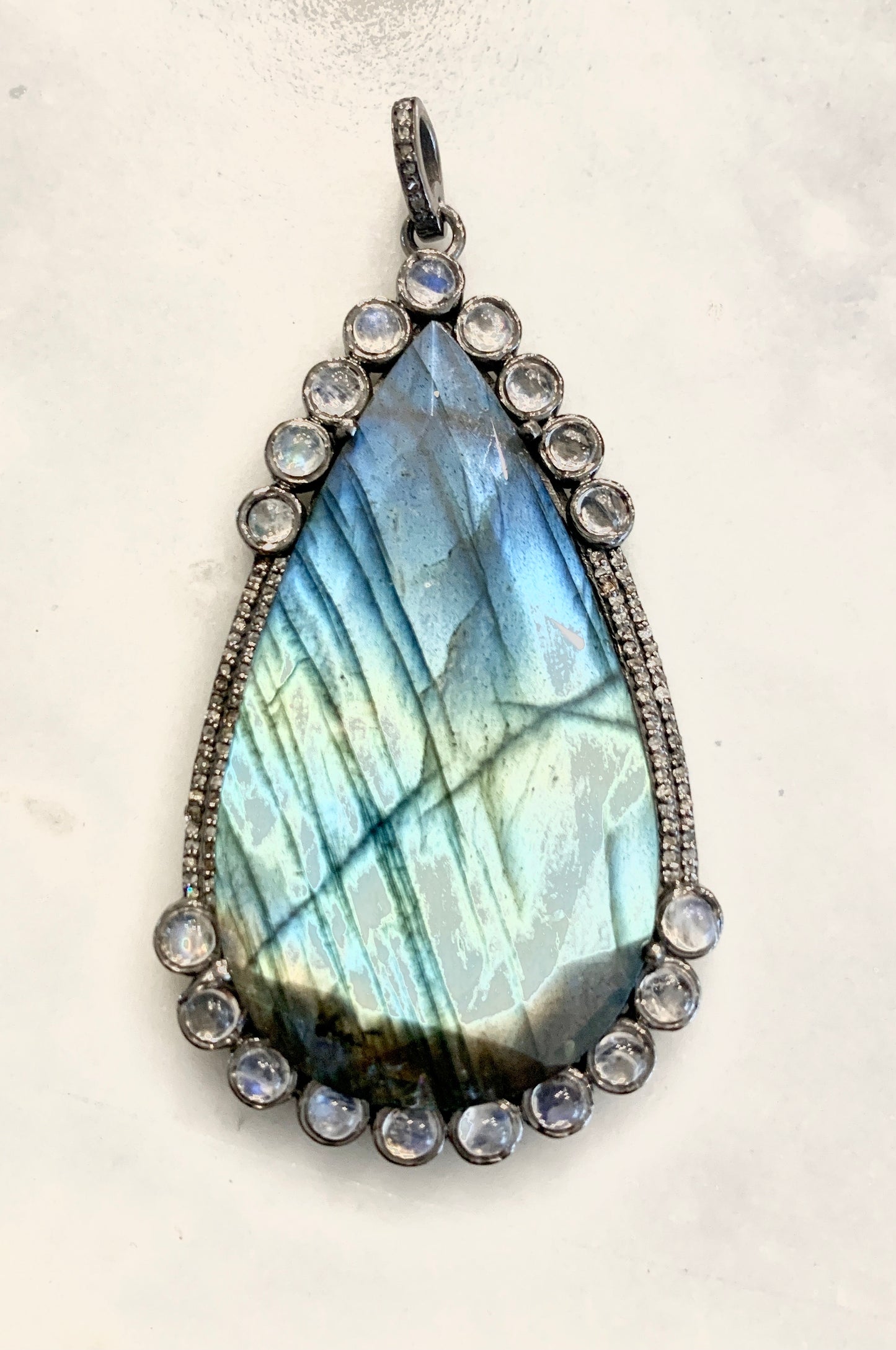 Large Labradorite and Moonstone Teardrop Pendant