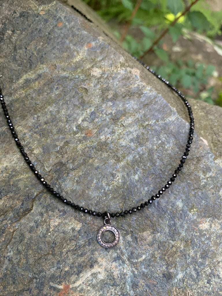 Diamond and Black Spinel Circle Necklace