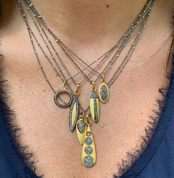 Gold Vermeil Teardrop Necklace with Pavé Diamond Circles