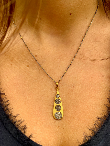 Gold Vermeil Teardrop Necklace with Pavé Diamond Circles